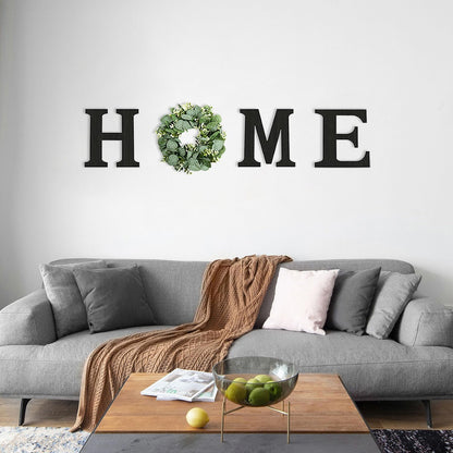 Pinkpum Wood Home Sign with Artificial Eucalyptus Wreath for O, Hanging Farmhouse Wall House Decor Wood Letters for Wall Art Rustic Home Decor, Wall Decor for Living Room Kitchen Entryway (Black)