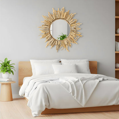 Vercraft 24 Inch Large Driftwood Wall Mirror Decorative Boho Sunburst, Rustic Natural Wood Coastal Farmhouse Wall Decor Frame for Entryway Bathroom, Living Room, Housewarming Gift