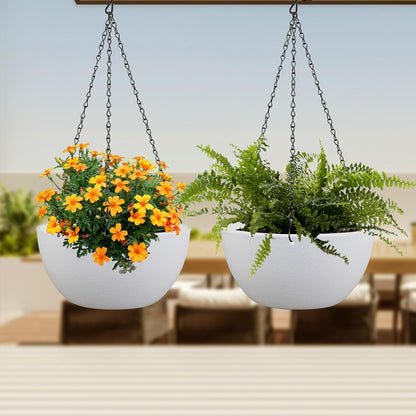 Meowell 10 inch Hanging Planters for Indoor Outdoor Plants, 2 Pack Hanging Flower Pots with Drainage Holes and Chain for Garden Porch, Plastic Hanging Baskets for House Plants, Speckled Grey