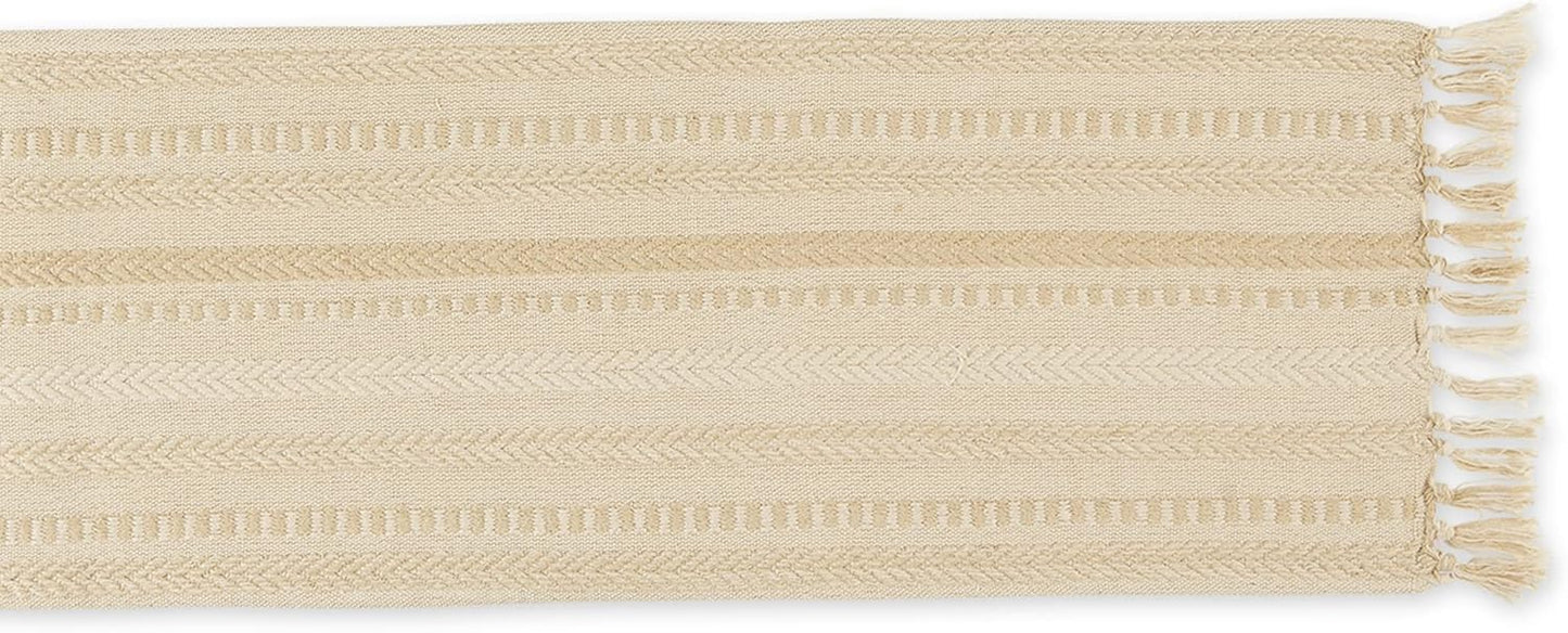 DII Farmhouse Braided Stripe Table Runner Collection, 15x72 (15x77, Fringe Included), Black
