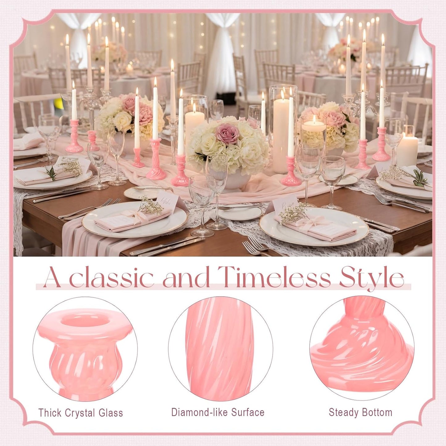 Mumufy 10 Pcs Glass Crystal Taper Candle Holders Clear Glass Candlestick Holder Fit 0.8 Inch Candles Crystal Decorative Candle Stand Centerpiece Table Wedding Dining Party (Classic,Clear)