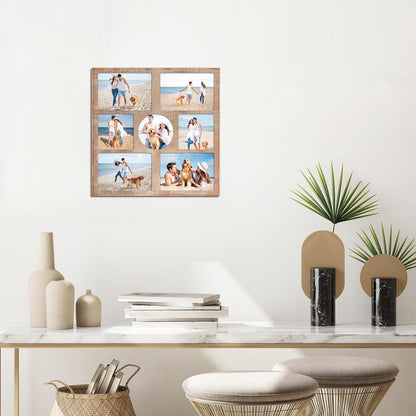 YESKAY 4x6 Picture Frame Collage for Wall Decor, Multiple Photo Collage Frames with Tempered Glass, 7-Opening for 4 x 6 Picture Frames, Rustic Brown, 1 Pack