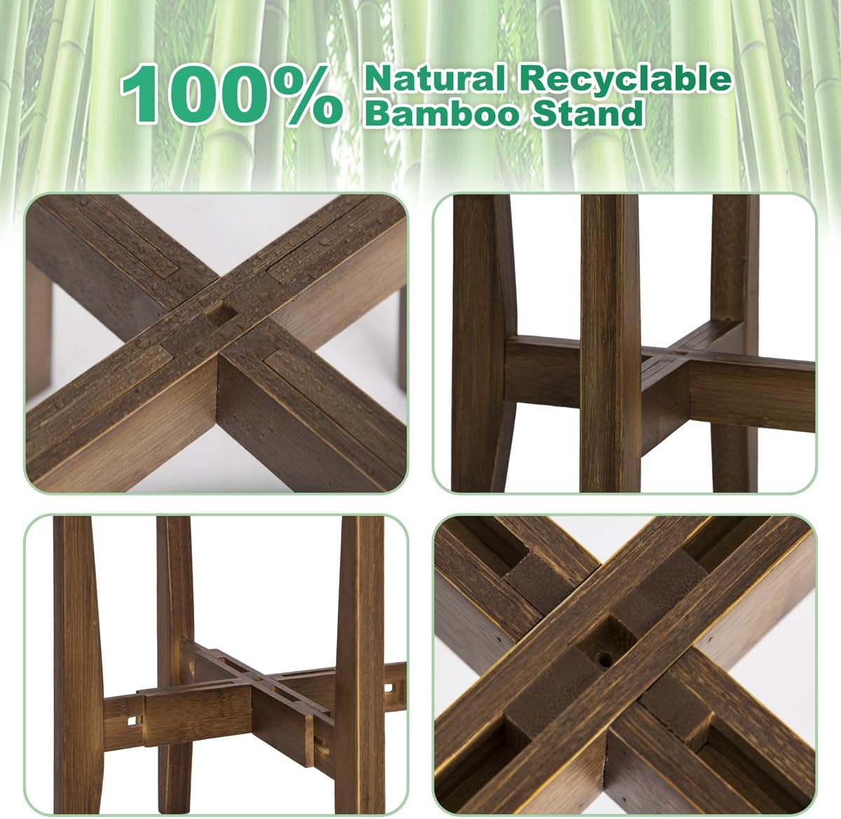 Rnined Adjustable Plant Stand Indoor,Bamboo Mid Century Modern Plants Stands, Stable Plant Holder,Fit 8 9 10 11 12 inch Pots (Pot & Plant Not Included)