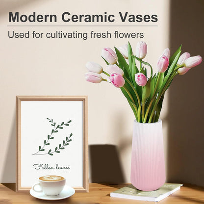 White Ceramic Vase, GUKJOB Small Cute Flower Vase for Pampas Grass, Home, Living Room, Dining Table, Farmhouse, Office Decor, Bedroom, Table, and Kitchen Shelf (White)