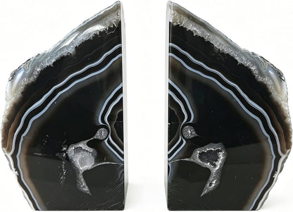 JIC Gem Dyed Blue Agate Bookends Geode Decorative Book Ends for Heavy Books with Rubber Bumpers for Office and Home Decoration Polished Small Size 2 to 3 Lbs