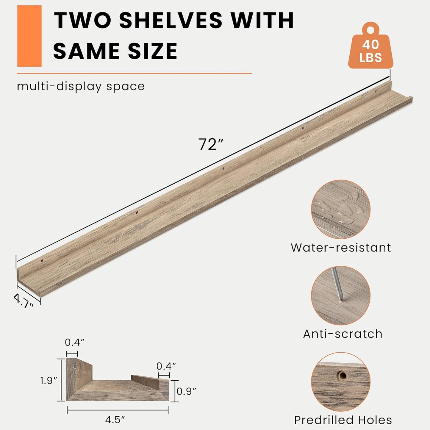 Heimlove Picture Ledge Shelf, Floating Shelves Set of 2, 24 Inches Picture Shelf for Wall with Ledge, Kids Bookshelf Wall Mounted for Living Room Bedroom Decor Books Photo Frames - White
