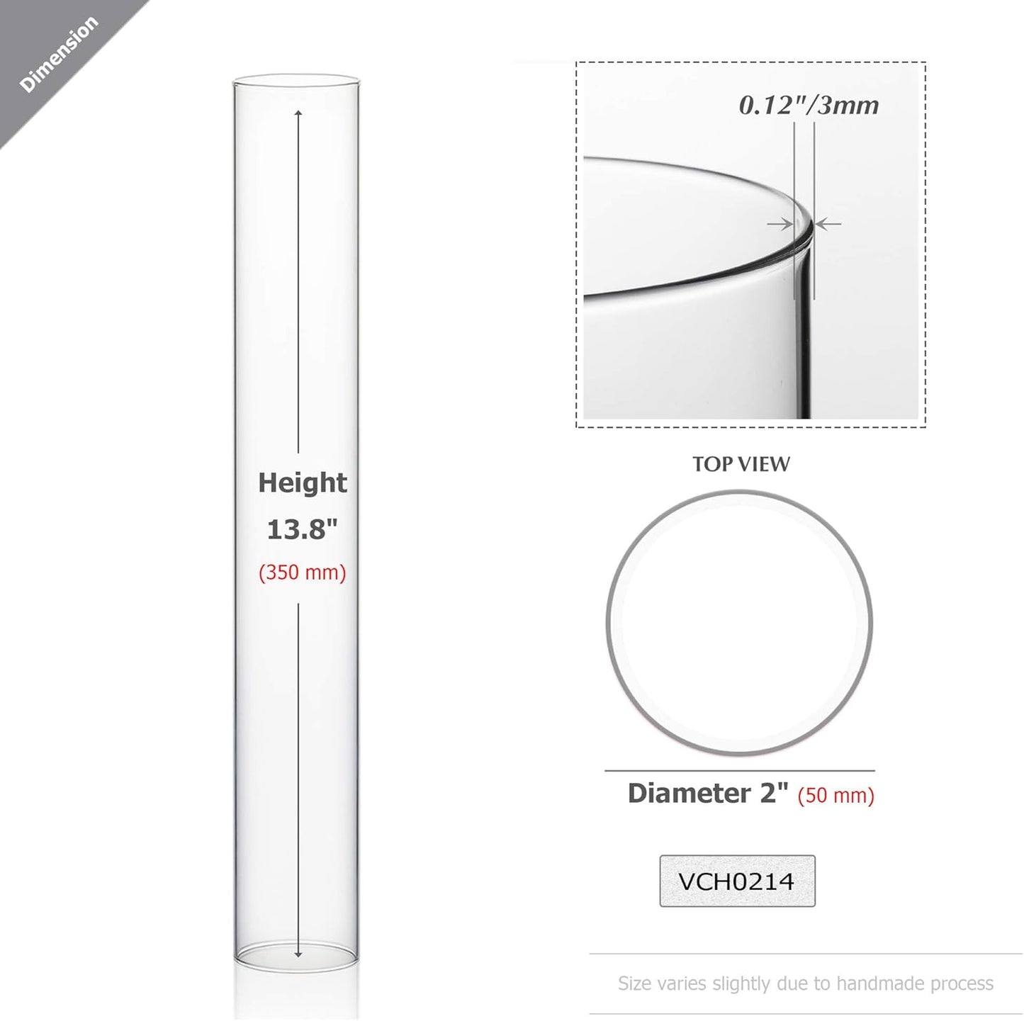 WGVI Hurricane Candle Holder Sleeve, Wide 4", Height 8", Clear Glass Cylinder Candleholder, Chimney Tube, Open Ended Candle Shade, 1 Piece - Colors B