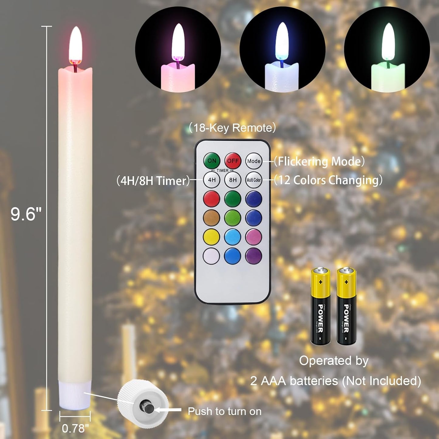 GenSwin Flameless Ivory Taper Candles Flickering with 10-Key Remote, Battery Operated Led Warm 3D Wick Light Window Candles Real Wax Pack of 6, Christmas Home Wedding Decor(0.78 X 9.64 Inch)
