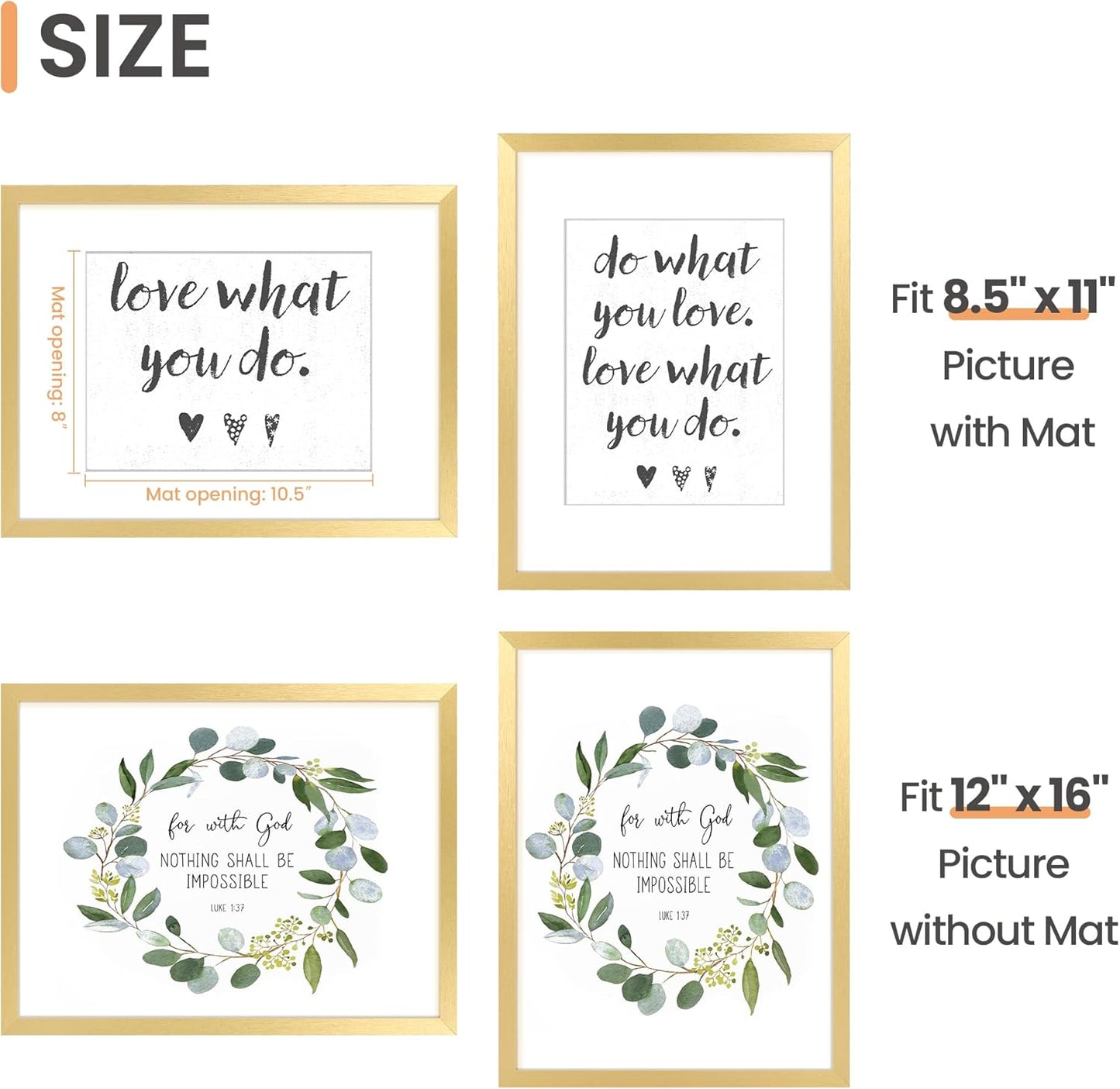 upsimples 8x10 Picture Frame, Display Pictures 5x7 with Mat or 8x10 Without Mat, Wall Hanging Photo Frame, Black, 1 Pack - Colors A