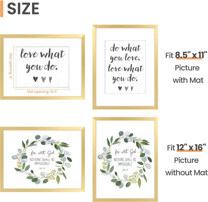upsimples 8x10 Picture Frame, Display Pictures 5x7 with Mat or 8x10 Without Mat, Wall Hanging Photo Frame, Black, 1 Pack - Colors A