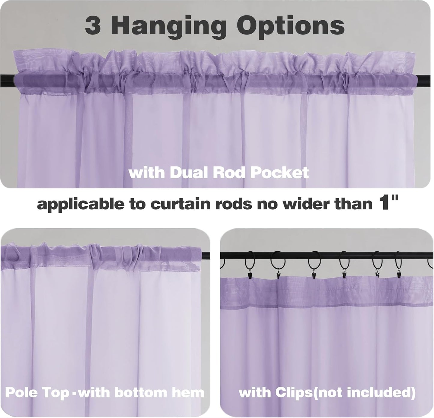 Chyhomenyc Sheer White Valances for Windows 2 Pack, Small Window Curtains for Living Room Bathroom Cafe Laundry Basement, Modern Top Dual Rod Pocket Voile Curtain, 42W x 14L inches, White - Colors C