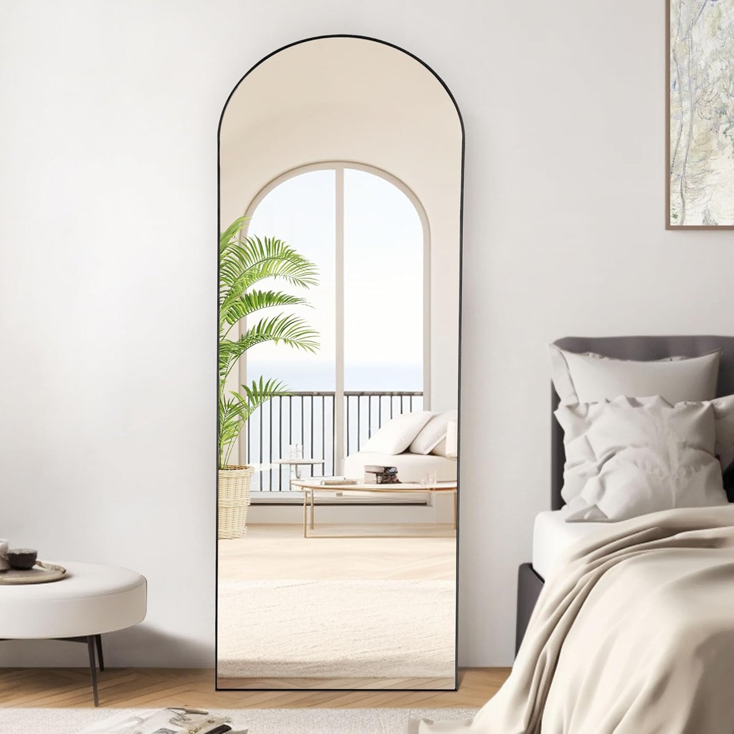 OLIXIS Black Arched Full Length Mirror 60"x16" for Bedroom, Full Body Mirror with Stand, Hanging or Leaning for Wall, Aluminum Alloy Thin Frame Floor Standing for Living Room