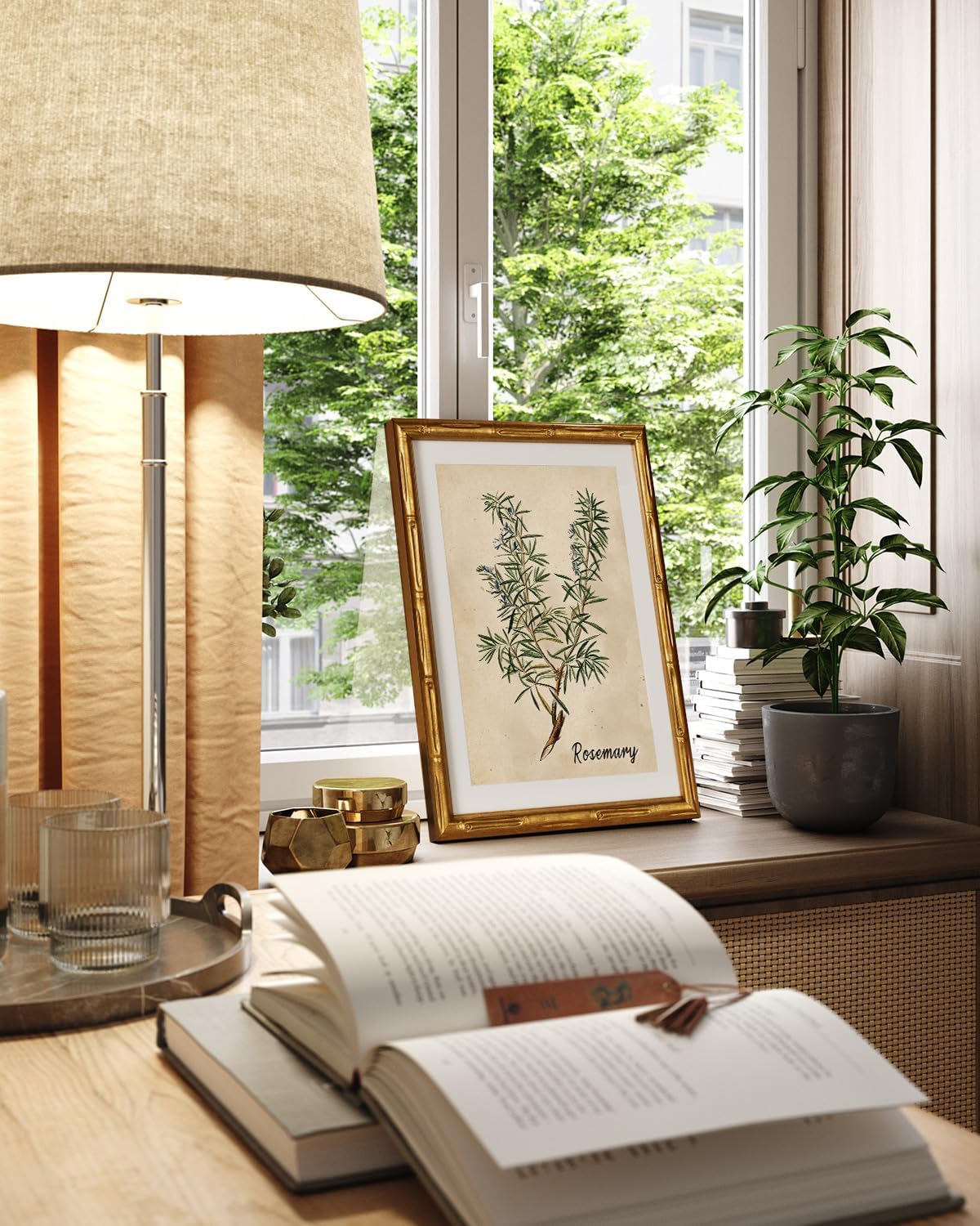 InSimSea Gold Bamboo Framed Canvas Wall Art, Retro Blue Hydrangea Botanical Prints, Antique Flowers Picture Frame with Mat, Victorian Home Wall Decor for Kitchen Living Room Bedroom, 11x14inch