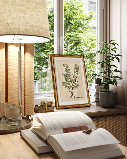 InSimSea Gold Bamboo Framed Canvas Wall Art, Retro Blue Hydrangea Botanical Prints, Antique Flowers Picture Frame with Mat, Victorian Home Wall Decor for Kitchen Living Room Bedroom, 11x14inch