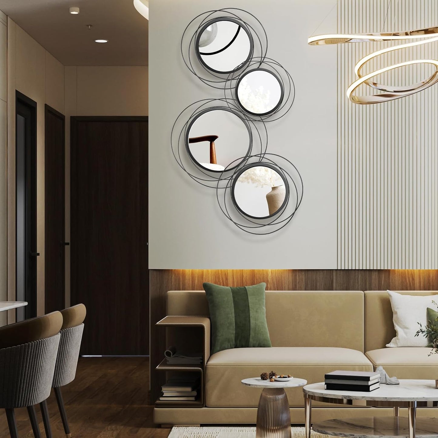 Hicarer 4 Pcs Decorative Wall Mirror Round Modern Circle Mounted Mirror Metal Wall Art Decor for Bedroom Living Room Entryway Dining Room Hallway(Gold)