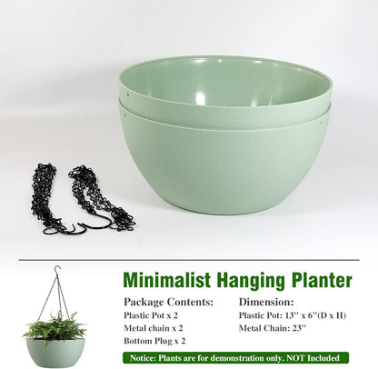 WSMKSZ 10 inch Hanging Planters for Outdoor Indoor Plants with Drainage Holes and Chain, 2 Pack Round Hanging Flower Pots for Garden Home Porch Decor, Black