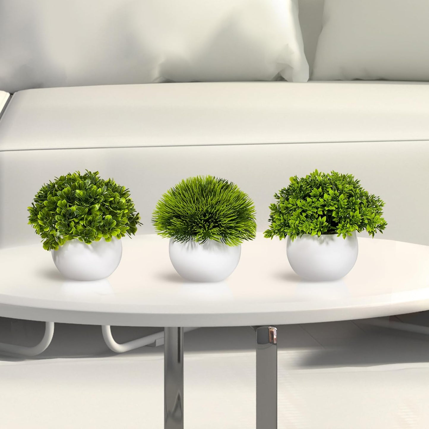 Grand Verde Artificial Potted Plants Mini Faux Greenery in Small White Pots for Home Decor Indoor Office Table, 3-Pack