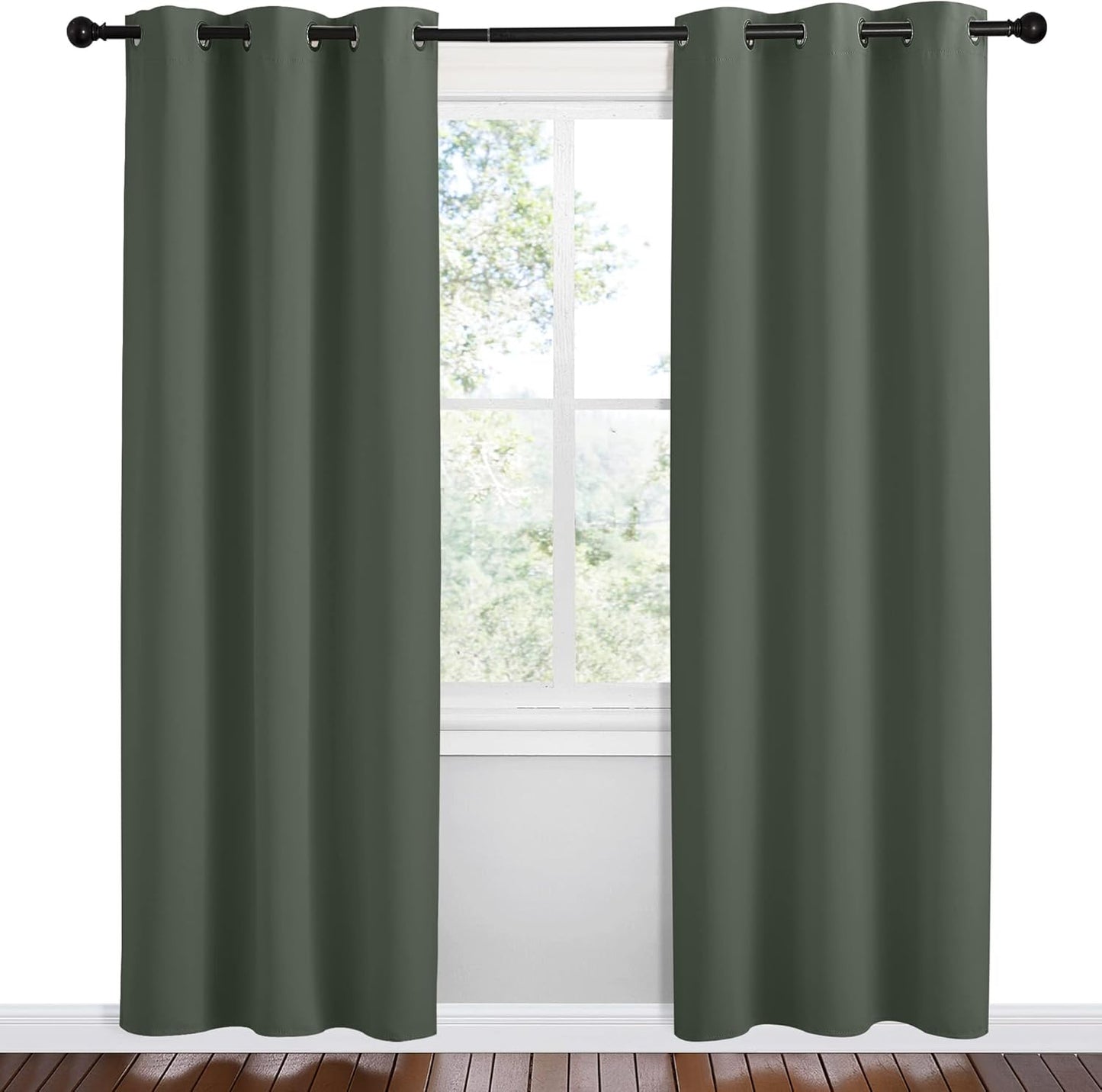 NICETOWN Halloween Pitch Black Solid Thermal Insulated Grommet Blackout Curtains/Drapes for Bedroom Window (2 Panels, 42 inches Wide by 63 inches Long, Black) - Colors C