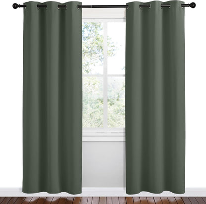 NICETOWN Halloween Pitch Black Solid Thermal Insulated Grommet Blackout Curtains/Drapes for Bedroom Window (2 Panels, 42 inches Wide by 63 inches Long, Black) - Colors C