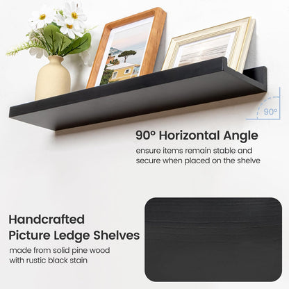 FLYJOE Picture Ledge Shelf, Floating Shelves Set of 2, Solid Pine Wood 55'' Long Large Nursery Book Shelves for Toys Storage, Kids Bookshelf for Living Room Bedroom Decor Books Photo Frames, Walnut