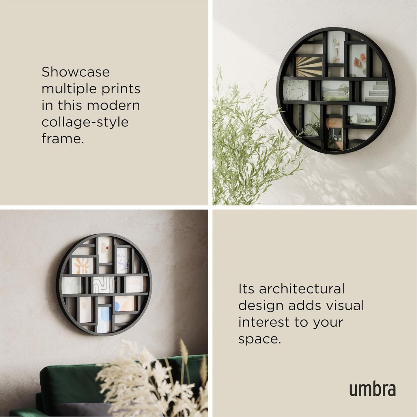 Umbra Luna Collage Picture Frame Holds Nine 4x6" Photos, Large 22-Inch Diameter, Black