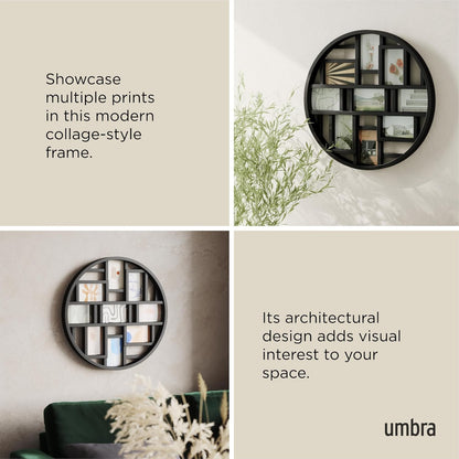 Umbra Luna Collage Picture Frame Holds Nine 4x6" Photos, Large 22-Inch Diameter, Black