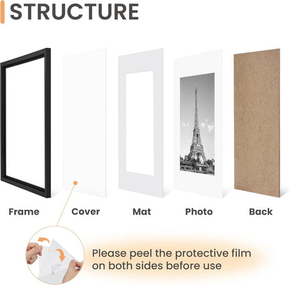 upsimples 11x14 Picture Frame Set of 5, Display Pictures 8x10 with Mat or 11x14 Without Mat, Wall Gallery Photo Frames, Black