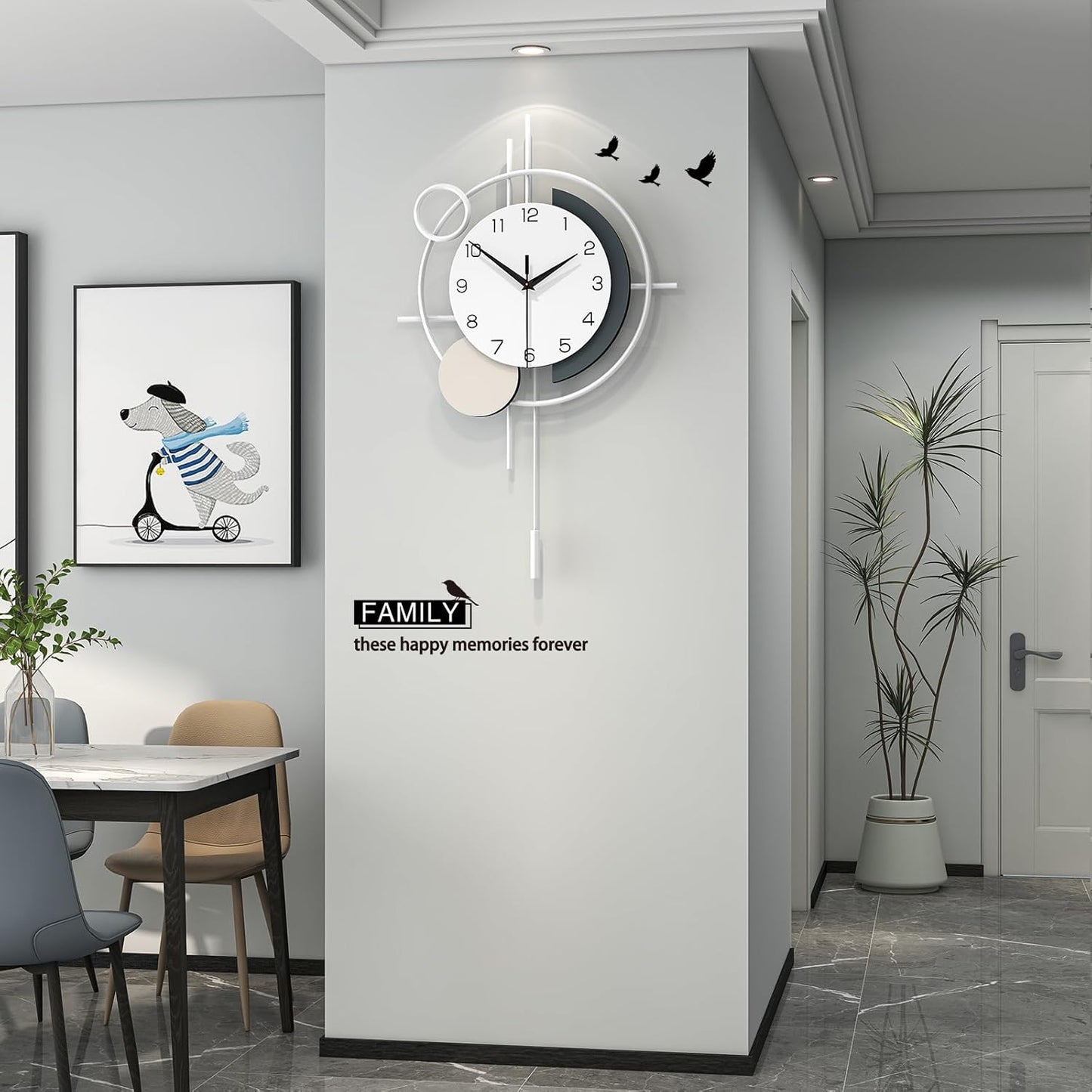 Wall Clock for Living Room Decor Decorative Wall Clock with Pendulum Silent Quartz Battery Operated Black Metal Large Clock for Dining Room,Kitchen,Home,Bathroom,Bedroom,13.8x21.3 in