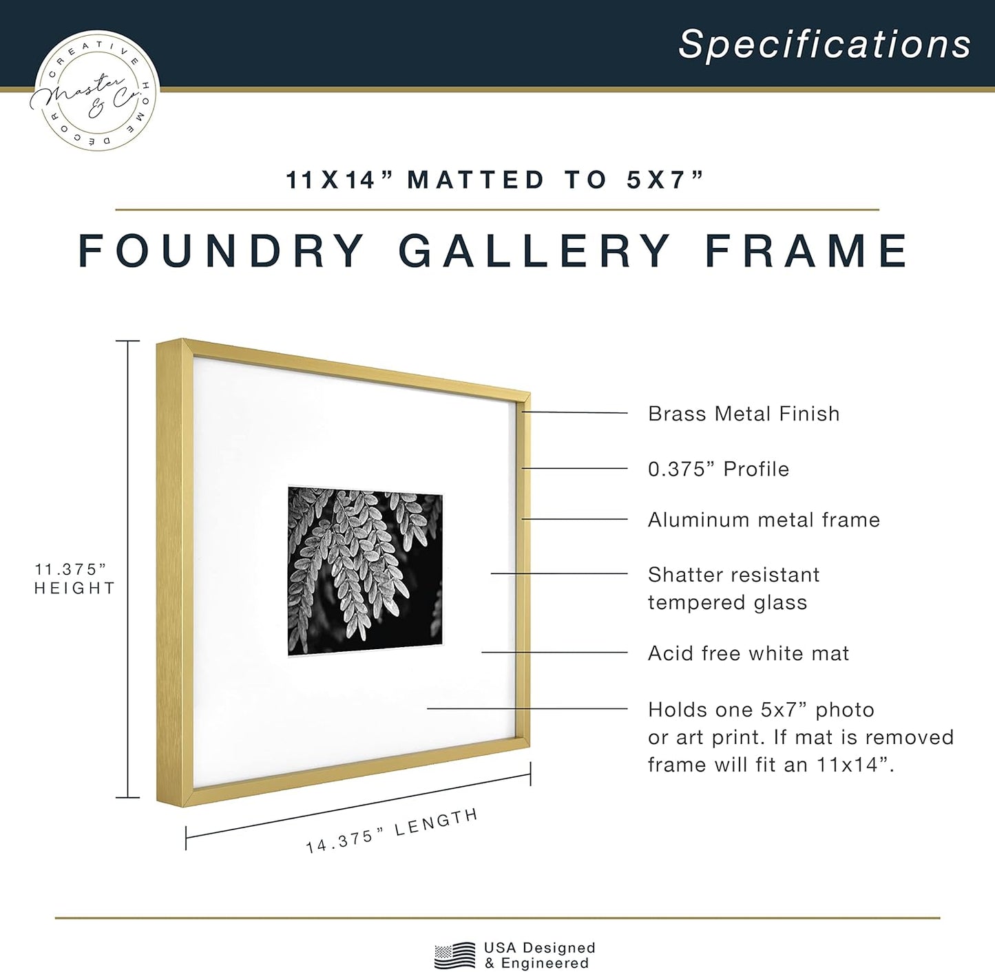 MCS Master & Co. Foundry Metal 18x18 Matted Picture Frame with 8x8 Photo Display, Black Vertical & Horizontal Wall Hanging Frame for Photos & Artwork (1-Pack)
