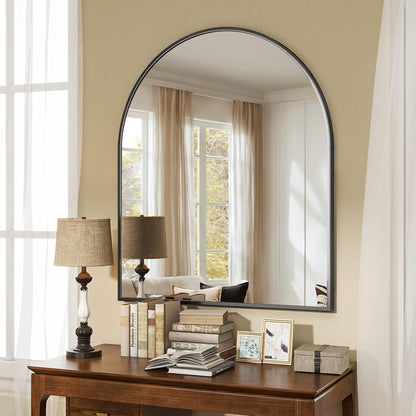 VooBang Arched Wall Mirror, 24 x 36 inch Arch Bathroom Mirror, Wall Mounted Vanity Mirror with Arch Metal Frame, Modern Bathroom Vanity Mirror for Bedroom, Living Room, Hanging or Leaning, Black