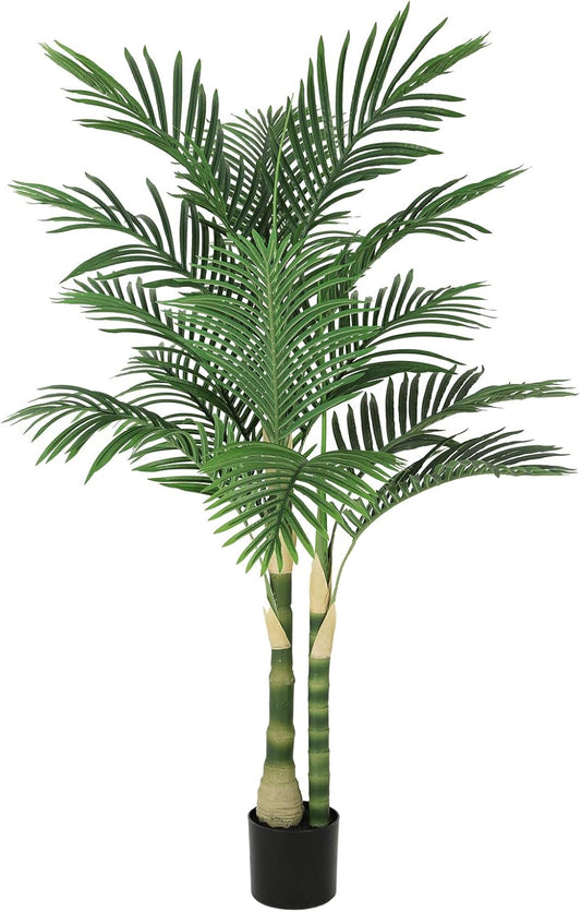 Nafresh 8ft Tall UV Resistant Faux Palm Tree, 96in Artificial Palm Tree Indoor Outdoor, Fake Tree with Real Bark and Realistic Leaves and for Home House Office Living Room Yard Patio.