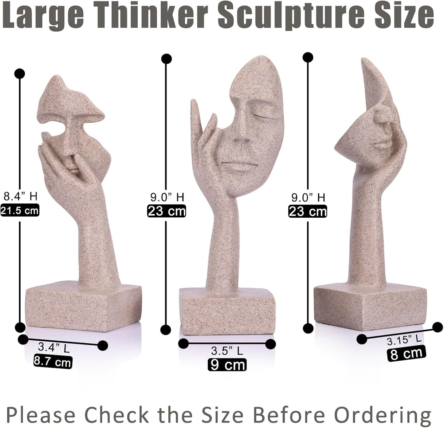 3 Pcs Thinker Small Statue Set - Black Gold Home Decor Abstract Art Figurines for Shelves, Living Room Coffee Table, Office Desktop (3 Pcs Gold, 6")