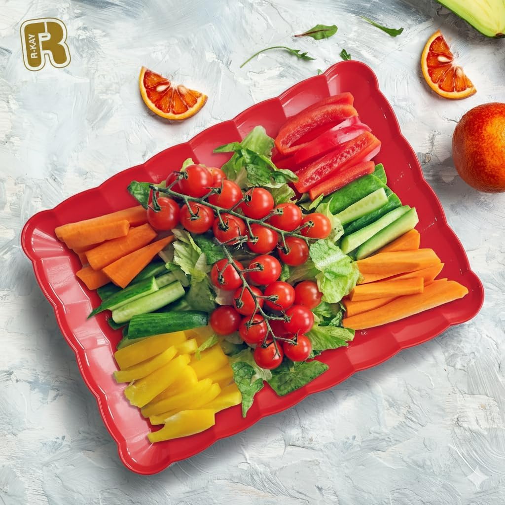 6 Pack Clear Plastic Serving Trays for Party, 9 x 13 Inch - Heavy Duty Plastic Trays for Food - Rectangular Party Serving Trays and Platters - Clear Disposable Trays