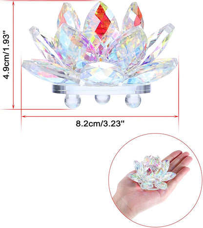 OwnMy 3 Inch Sparkle Crystal Lotus Flower Figurines Decorative Lotus Flower Ornament, Glass Lotus Feng Shui Decor Crystal Flower Paperweight for Home Office Tabletop Centerpieces