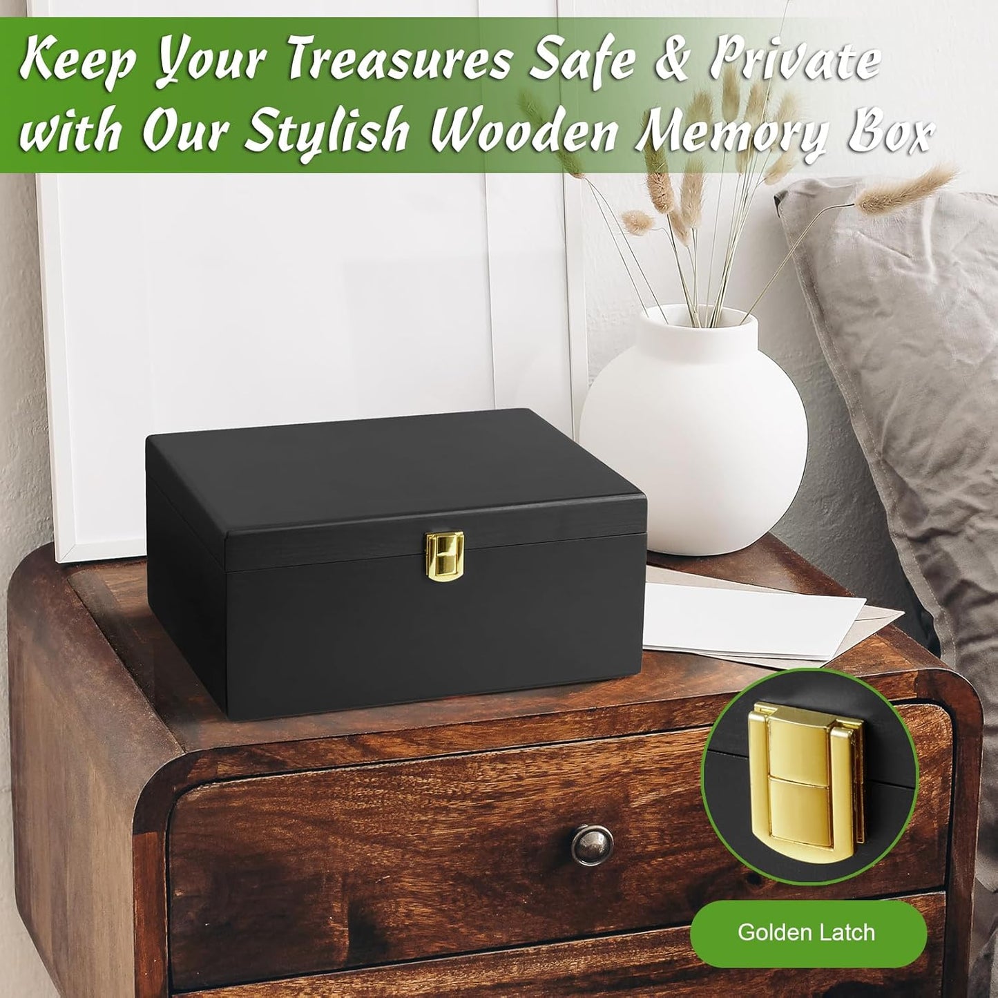 DRASTAR Wooden Keepsake Box, Large Acacia Storage Memory Box with a Hinged Lid for Crafts and Photo Storage