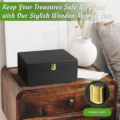 DRASTAR Wooden Keepsake Box, Large Acacia Storage Memory Box with a Hinged Lid for Crafts and Photo Storage