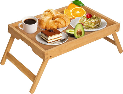 Artmeer Bed Tray Table with Folding Legs,Bamboo Breakfast in Bed for TV Table, Laptop Computer Tray,Eating,Snack Tray(Bamboo)