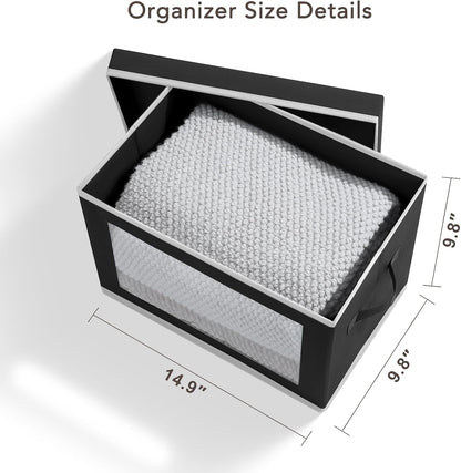 Homsorout Storage Bins with Lids - Fabric Closet Storage Bins with Window, Collapsible Baskets for Shelves 4 Pack, Home Decorative Boxes for Clothes, Closet, Office, Grey