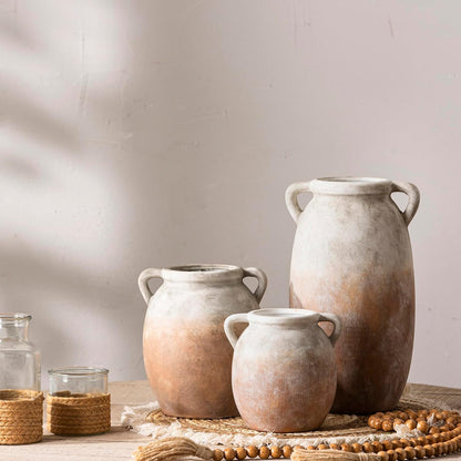 Dobbyby Ceramic Flower Vase 7.6 inch Farmhouse Rustic Vase Decorative Pottery Terracotta Vases for Home Decor Table Mantle Fireplace Living Room Bathroom Wedding Centerpiece (Whitewashed)