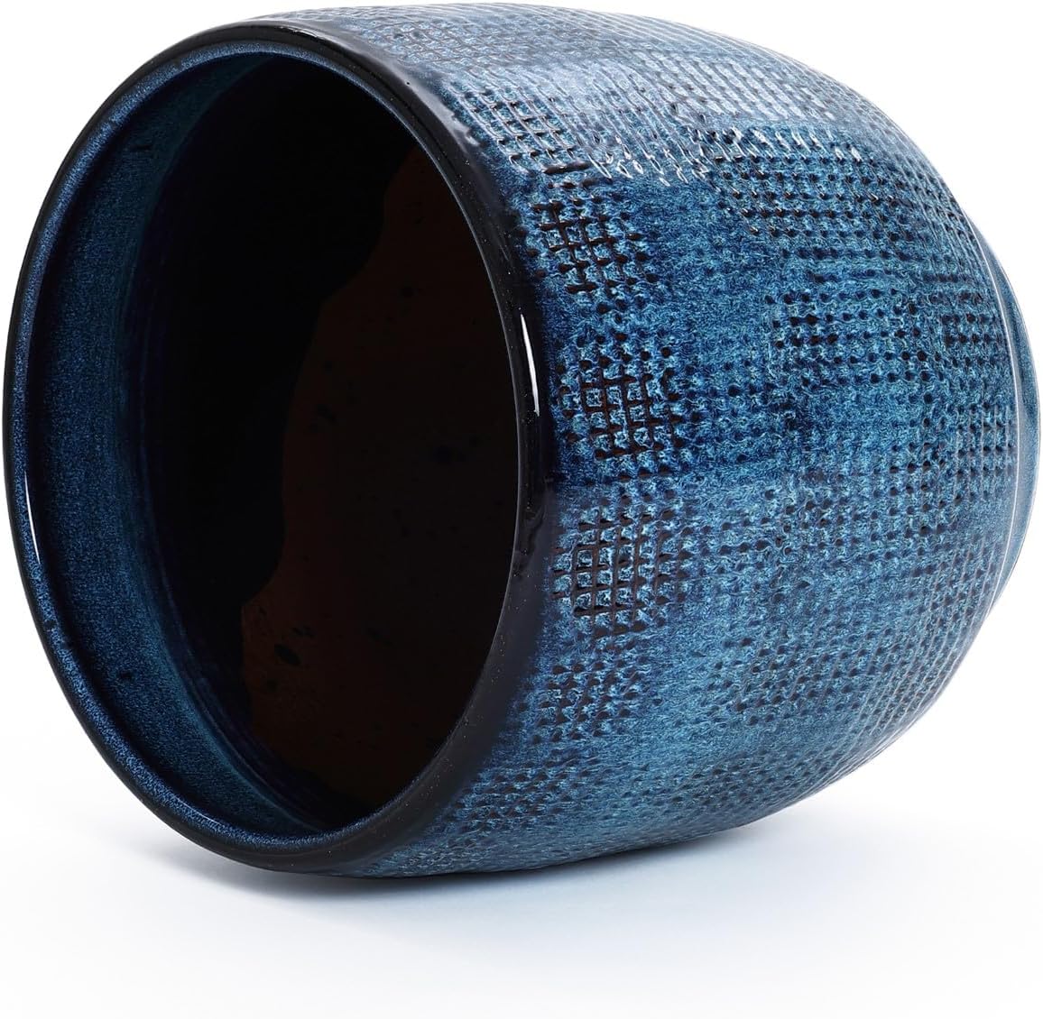 LuxenHome 15.75" Dia Large Ceramic Pots for Plants, Blue Glazed Planters for Outdoor Plants, Round Indoor Flower Pots with Drainage Hole and Rubber Plug for Home Garden Patio