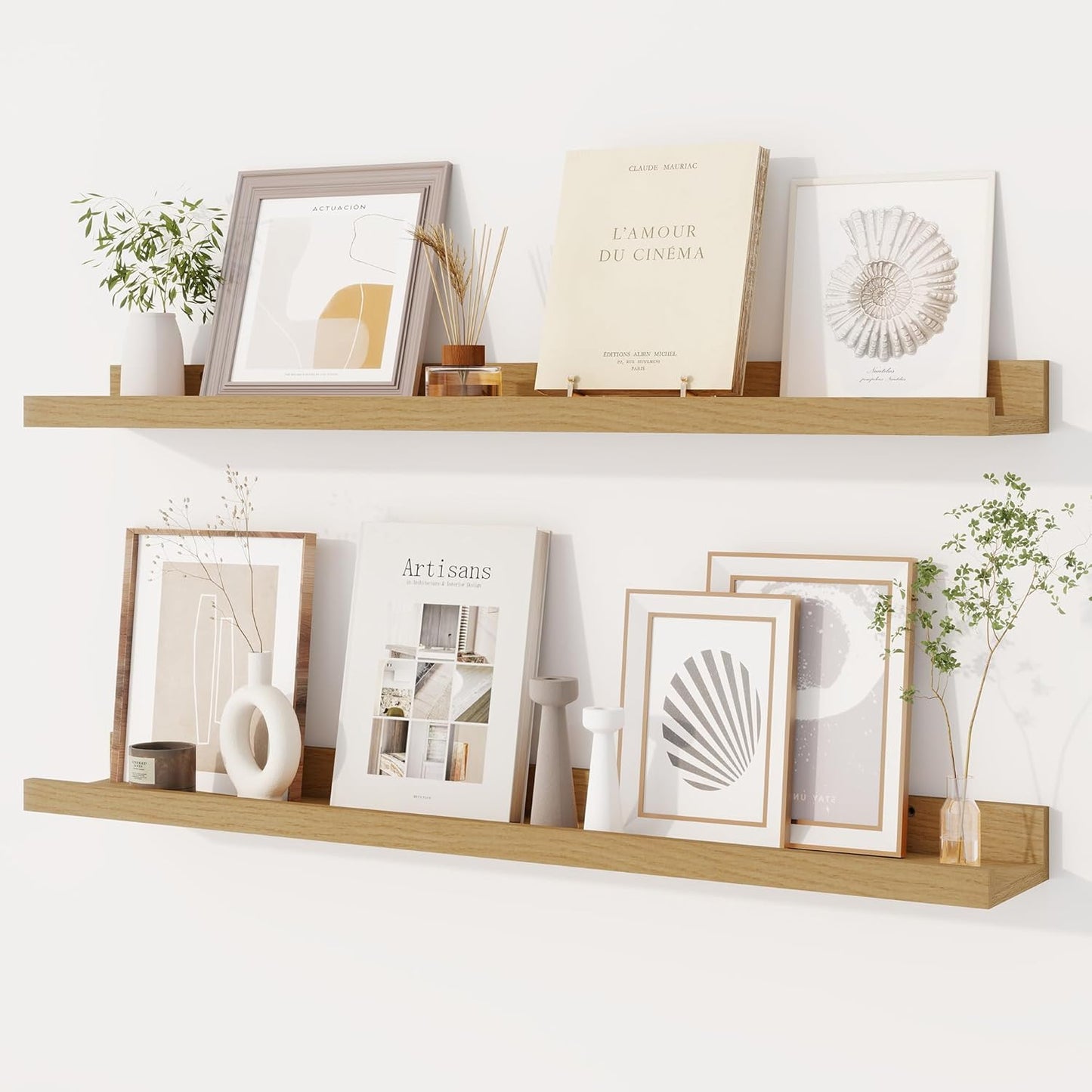 Dreamland Picture Ledge Shelf for Wall, Floating Shelves Set of 2, 48 Inch Long Floating Shelves with Lip for Living Room, Bedroom, Bathroom, Kitchen, White