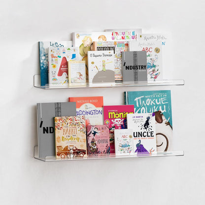 upsimples 6 Pack Acrylic Shelves for Wall Storage, 15" x 4“ Floating Bookshelves for Kids, Display Shelf Organizer for Bathroom, Bedroom, Living Room, Kitchen, Room Decor, Clear