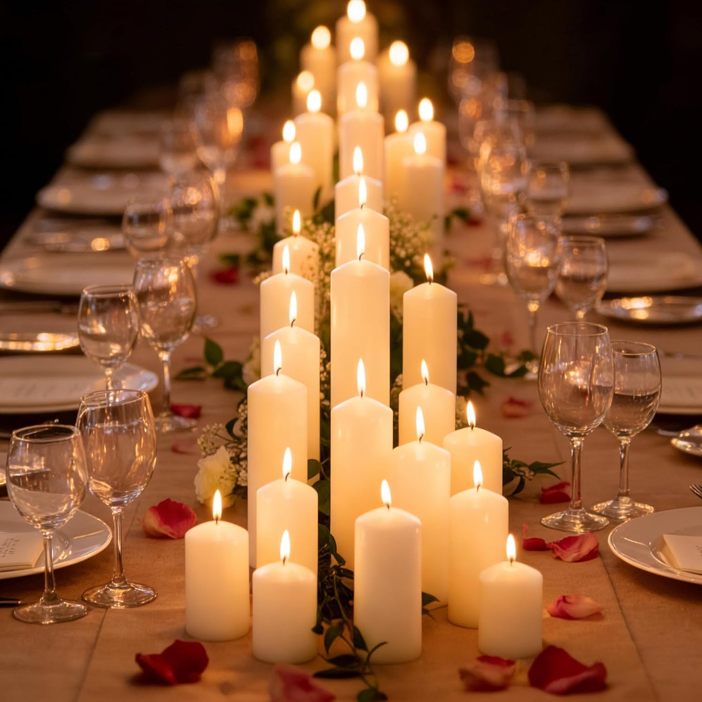18 Pcs Ivory Pillar Candles Bulk Set，3 Different Lengths 2 x 3/4/6 Inch (6 Each)，Hurricane Candles，Dripless Unscented Smokeless，Gives You a Better Atmosphere When Organizing an Event Party.