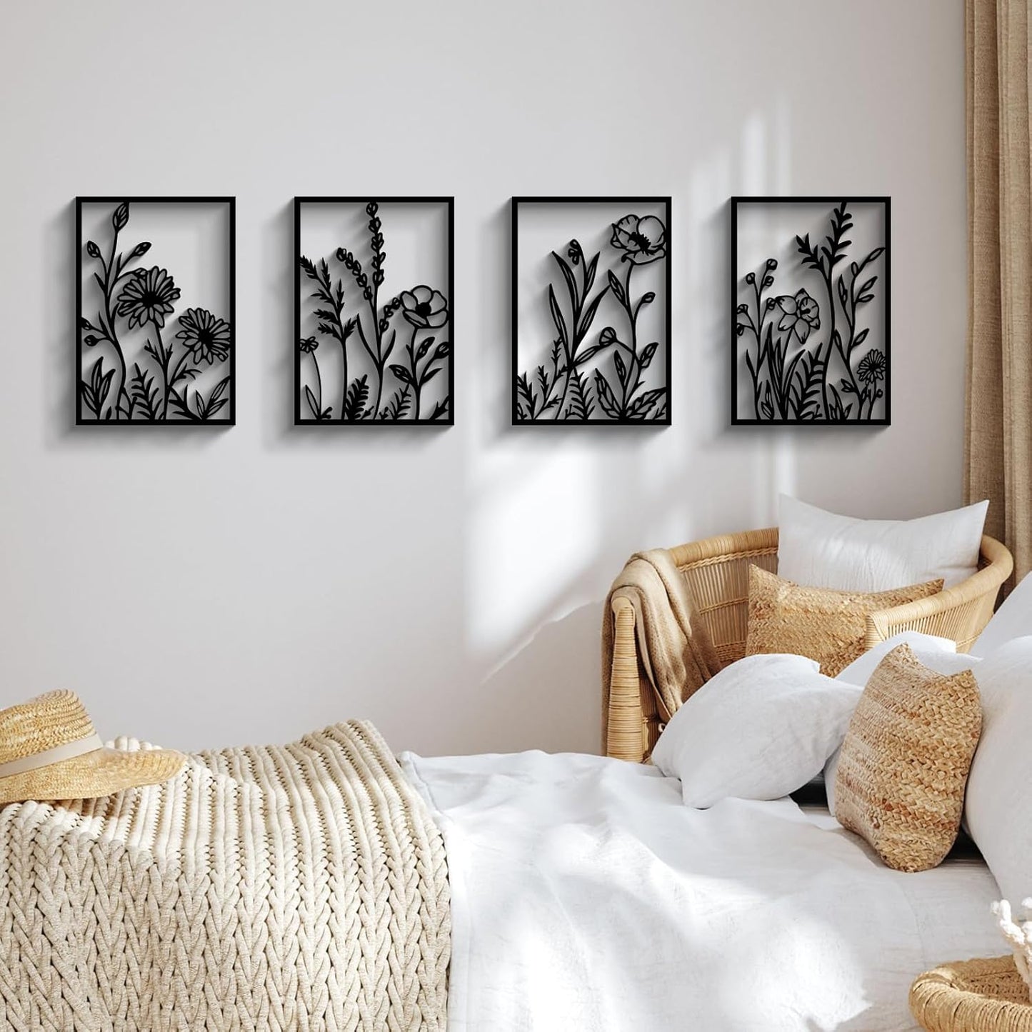 Glamativity 4 Pack Gold Wall Art Decor, Minimalist Single Line Real Metal Wall Art, Woman's Body Shape Abstract Wall Art (Gold Classic Style, 17 x 11.8'')
