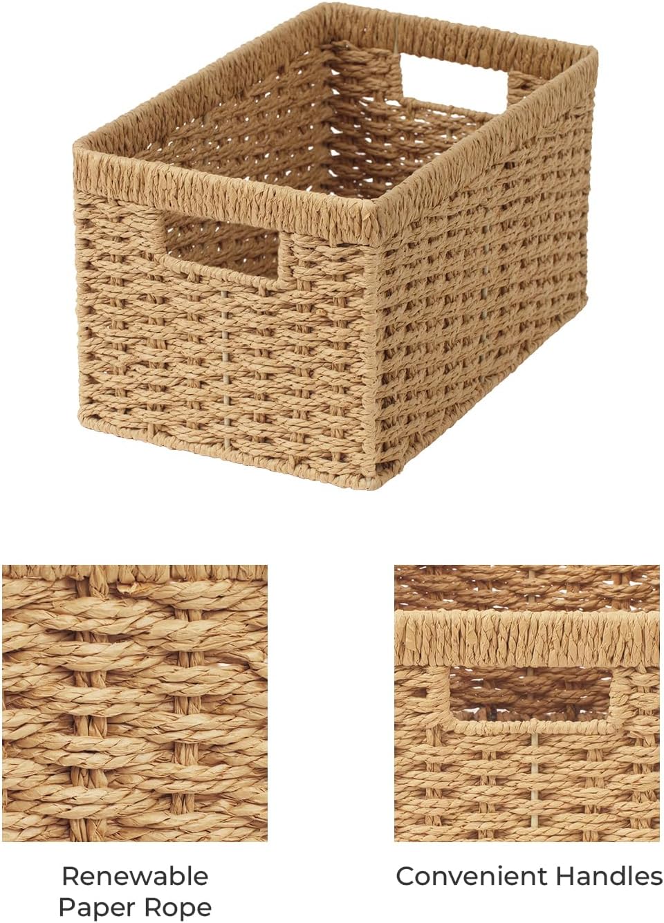 StorageWorks Wicker Basket, Baskets for Organizing, Storage Basket with Built-in Handles, Water Hyacinth Shelves (Medium 2-Pack, Natural Hyacinth)