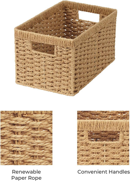 StorageWorks Wicker Basket, Baskets for Organizing, Storage Basket with Built-in Handles, Water Hyacinth Shelves (Medium 2-Pack, Natural Hyacinth)