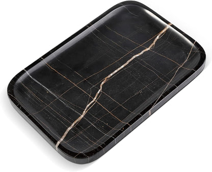Koville Romano Travertine Tray, 12"x8" Natural Stone Vanity Tray for Countertop Bathroom Kitchen Dresser, Decorative Marble Catchall Trays for Perfume Jewelry, Rectangular Serving Tray(Beige)