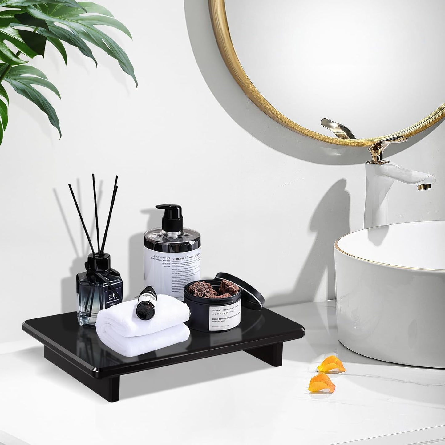 Chivalral Acrylic Bathroom Counter Tray: Water-Resistant Kitchen and Bathroom Tray Countertop Decor,Perfect for Soap Dish,Vanity,Plant,Candle Decor,and Riser Organizer-Small