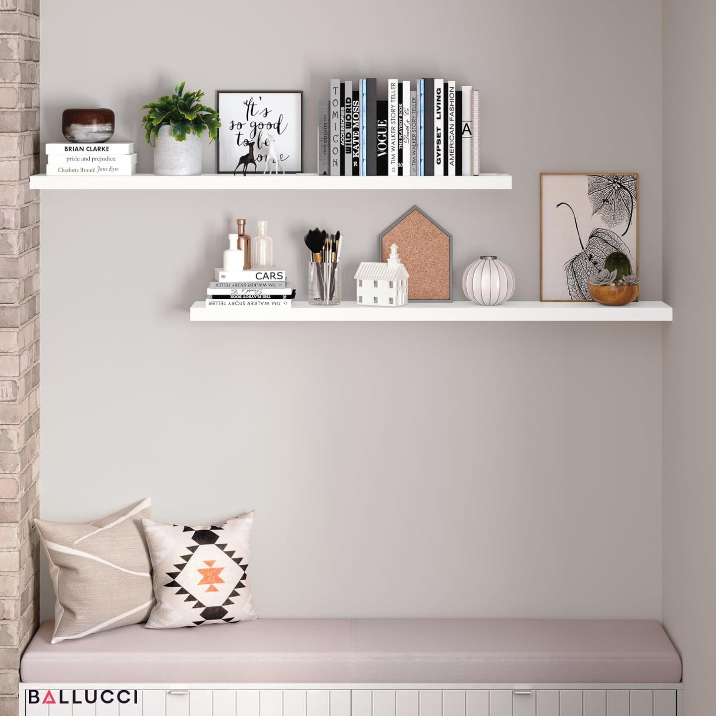 Ballucci Floating Shelves for Wall, 48" Wood Wall Shelf Set of 2, with Invisible Brackets for Bathroom, Living Room, Bedroom, Kitchen, Nursery, 8" Deep, Black