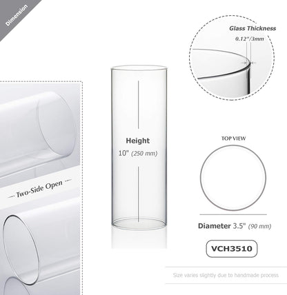 WGVI Hurricane Candle Holder Sleeve, Wide 4", Height 8", Clear Glass Cylinder Candleholder, Chimney Tube, Open Ended Candle Shade, 1 Piece - Colors A